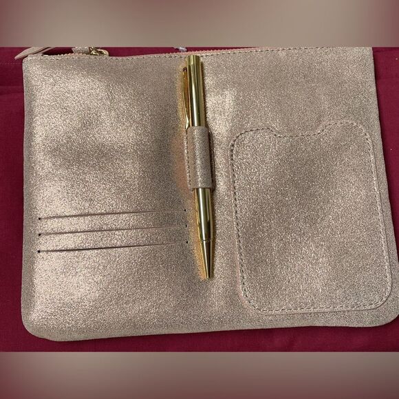🛍️ Anthropologie Gold Glitter Leah Leather accessory Pouch - Picture 6 of 10